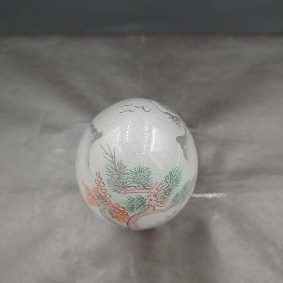 Vintage Reverse Hand Painted Glass Egg Japanese Scene Mountain Tree - No Stand - Picture 7 of 9